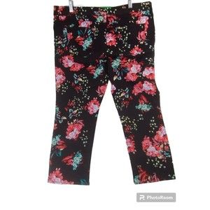 Ana Jeans Women's 16P Cottage Core Floral Denim Stretch Zip Pockets Wide Leg